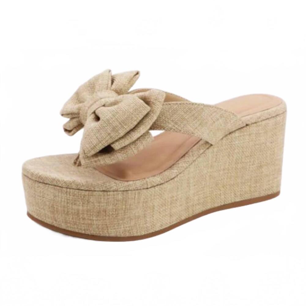 NEW BAMBOO women's raffia bow platform sandals in natural